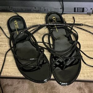 Rhinestone Wrap Up Sandals - Black